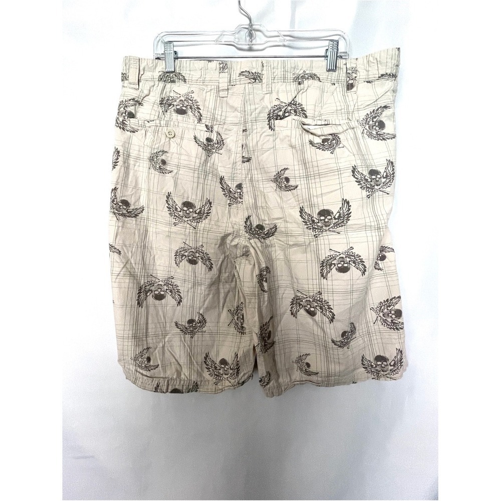 Route 66 Cream Ivory Brown Skull Wings 100% Cotton Men's Shorts Sz 38 Summer